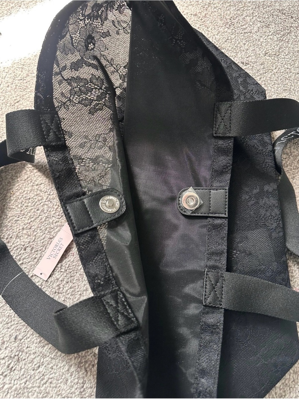 Victoria's Secret Large Black Lace Tote Bag - Picture 6 of 10